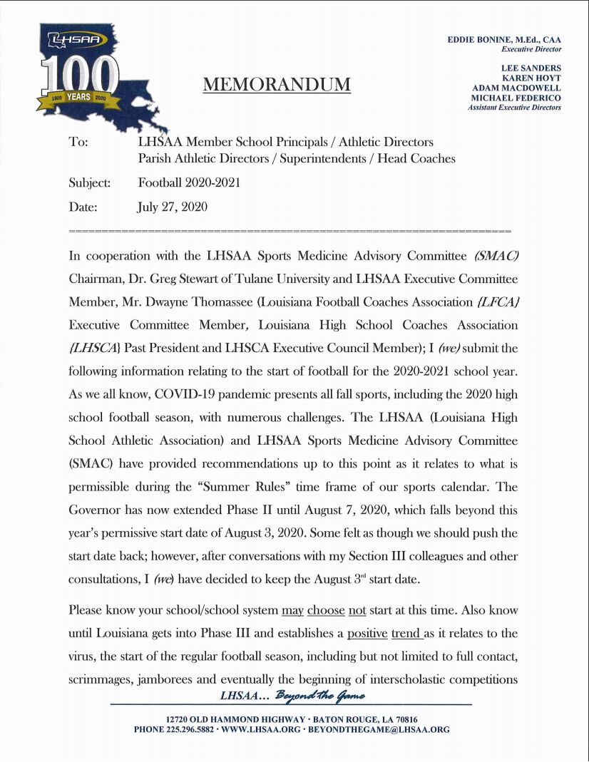 LHSAA memo page 1